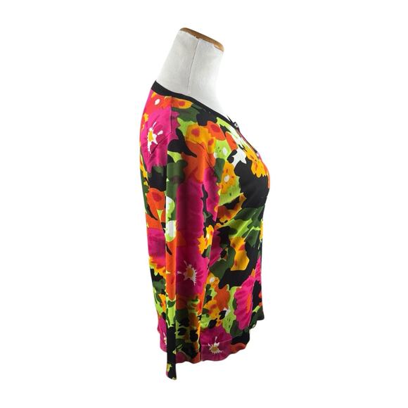 Wearable Art Floral Bright Colorful Floral Rhinestone Cardigan Peck & Peck Large - Picture 3 of 6